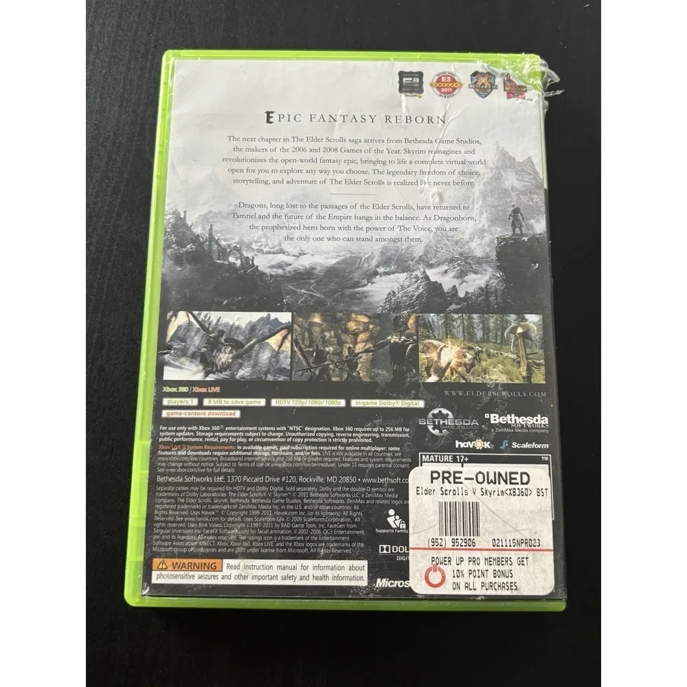 The Elder Scrolls V: Skyrim (Microsoft Xbox 360, 2011) Tested and Working